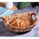 TeknoKapsül Kosova Wicker Serisi Bezli Oval Ahşap Kulplu Hasır Ekmek Sepeti