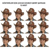 TeknoKapsül Kovboy Şerif Şapkası Kahve 12 Adet - Kostüm, Parti Gösteri Şapkası