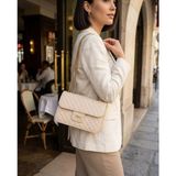 TeknoKapsül Krem Kapitone Suni Deri Gold Zincirli Omuz Çanta 23×16 cm - Apricot Cream-Golden Nugget