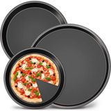 TeknoKapsül -Lab 32-34-36 cm 3'lü Yuvarlak Pizza Fırın Tepsi Seti Siyah 32 x 32