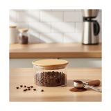 TeknoKapsül Linie Slim Bambu Kapaklı Borosilikat Cam Saklama Kabı - 300 ml Çizgili Vakumlu Baharatlık, Çay K