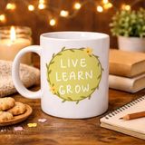 TeknoKapsül Live Learn Grow Motivasyon Kupası Model 133 – Yaşa , Öğren , Geliş Ilham Veren Tasarım, Porselen Kupa, Pozitif Mesajlı Kahve & Çay Kupası - Belirtilmemiş - 001 - Beyaz