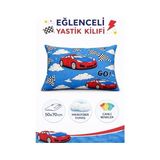 TeknoKapsül Lüks%80 Pamuklu Tek Kişilik Nevresim Takımı Çocuk Desen Kırmızı Araba Desen + Lastikli Çarşaf +1 Adet Yastık Kılıflı (Mavi-Araba)