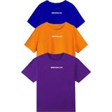 TeknoKapsül Machetta Çocuk Brooklyn Baskılı 3 Renkli Oversize Bisiklet Yaka T-Shirt Set - Mavi