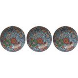 TeknoKapsül Metal Çerezlik Mandala Desen – Renkli Dekoratif Servis Kasesi, Yuvarlak Sunum Tabağı 3'lü Set (A)