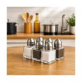 TeknoKapsül Mini Cam Tuzluk Biberlik Seti Kare Baharatlık Paslanmaz Çelik Kapaklı Şeffaf Cam Sofra Tuzluk Baharat Kabı Modern Dekoratif Tuzluk Biberlik Takımı (4)