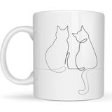 TeknoKapsül Minimal Çizim Iki Kedi Desenli Porselen Kupa Model 77 – Sevgi Temalı Şık Tasarım, Kahve & Çay Kupası - Belirtilmemiş - 001 - Beyaz