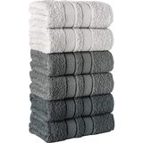TeknoKapsül Mürdüm Home Lia Üç Renkli El-Yüz Havlusu,6'lı Paket, 6 Parça 50X85, Yumuşak ve Emici, Premium Kalite Günlük Kullanıma UYGUN%100 Pamuk Havlu(Beyaz-Gri-Siyah)
