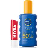 TeknoKapsül Nivea Güneş Koruyucu & Nemlendirici Sprey Gkf 50 200 ml + Nivea Fruity Shine Çilek Dudak Kremi