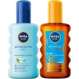 TeknoKapsül Nıvea Sun Nemlendirici Yatıştırıcı Güneş Sonrası Vücut Spreyi 200ML ve Çift Etkili Koruma Bronzluk Güneş Spreyi 200ML, SPF30 - Açık Kahverengi