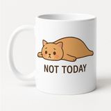 TeknoKapsül Not Today Yazılı Sevimli Kedi Tasarımlı Kupa Model 217 Baskılı Seramik Kahve Kupası - Belirtilmemiş - 001 - Beyaz