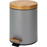 TeknoKapsül Orret Home Bambu Kapaklı Metal Çöp Kovası – Hidrolik Sistemli Yavaş Kapanma Özellikli, Pedallı, Banyo ve Mutfak Için Şık ve Fonksiyonel Tasarım (Gri, 3 Litre)