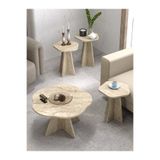 TeknoKapsül Orta Sehpa Ve Zigon Sehpa 4 Lü Set Dekoratif Yuvarlak Sehpa Yan sehpa Masa Çiçek Formlu Traverten BZ-FLZ2474122650104