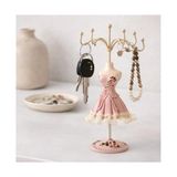 TeknoKapsül Pembe Elbiseli Manken Takı Standı, Çiçek Desenli, Metal Kancalı, Kolye Küpe Tutucu, Tarz
