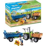 TeknoKapsül Playmobil Country 71249 Römorklu Traktör, Taşıma Kutuları Dahil, Organik Çiftlik Için Yeşil Traktör