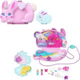 TeknoKapsül Polly Pocket 2'si 1 Arada Tavşancıklar Mini Oyun Seti, 2 Mikro Bebek ve Evcil Hayvanlar Dahil 12 Aksesuar ile Giyilebilen Çanta Şeklinde, Tavşan ve Tek Boynuzlu At Temalı, JFT88