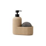 TeknoKapsül Polyresin Sıvı Sabunluk, Modern Çizgili, Krem Renk, Mat Doku, Sıvı Sabun, Pompalı, Kozmetik Şişesi, Doldurulabilir Sıvı Sabunluk, Banyo Mutfak Lavabo Otel Karavan Mien Aksesuarı