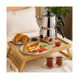 TeknoKapsül Premium Bambu Serisi 50X30 cm Camlı Ayaklı Dekoratif Tepsi - Kestane Akaju - Option-1