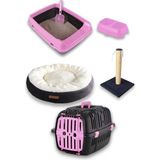 TeknoKapsül Premium Kedi Başlangıç Seti - Açık Kedi Tuvaleti, Taşıma Sepeti, Yatak, Tırmalama, Mama Kabı, Kürek - At8
