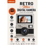 TeknoKapsül Retro Mini Dijital Kamera 1080P 1.47 Inç Flip Ekranlı Flaşlı Selfie Vlog Kamerası 4gb Sd Hediyeli Siyah