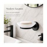 TeknoKapsül Sabunluk Siyah, Duvar Tipi, Metal, Yapışkanlı ve Vidalı Montaj, 35 mm Oval Bantlı Banyo Aksesuarı
