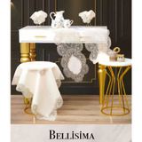 TeknoKapsül Salon Takımı 5 Parça Keten Dantelli Masa Örtüsü Runner Seti Bellisima Model No 800 -Krem-Kapiçino BZ-CKH572