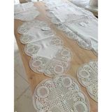 TeknoKapsül Salon Takımı Çeyizlik Krem Runner Set 5 Parça Keten Ranır Masa Sehpa Konsol Örtüsü Defne BZ-CKH1949