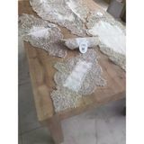 TeknoKapsül Salon Takımı Keten Angelika Çeyizlik Kreme Gold Runner Set 5 Parça Keten Ranır Masa Sehpa Konsol Örtüsü BZ-CKH1944