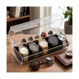 TeknoKapsül Şeffaf Akrilik Saat Yüzük Organizeri, 25X11X10 Cm, Kapaklı Saklama Kutusu, Takı Düzenleyici