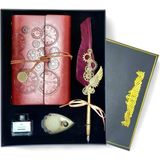 TeknoKapsül Senon Steampunk Tüy Kalem Seti Dişli Tasarımlı Doldurulabilir Divitli Deri Defter Mürekkep Şişesi ve Tüylü Divit Seti Özel Tasarım Hediyelik (Koyu Kahve)