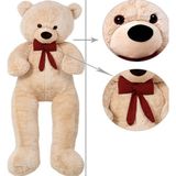 TeknoKapsül Sevgiliye Hediye- 160 cm Kumaş Papyonlu Dev Boy Peluş Ayı Bej - 01-Mavi