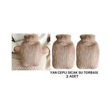 TeknoKapsül Sicak Su Torbasi 2 Adet,yan Cepli Bej Peluş Termofor 27X17X2CM 750ML