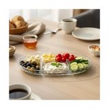 TeknoKapsül Şık Tasarımlı 3 Bölmeli Cam Kahvaltılık – 27X15 cm Dayanıklı Servis Tabağı, Çok Bölmeli Sunum Kabı,