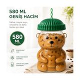 TeknoKapsül Sogud Cam Bardak - 580 ml Pipetli Soğuk Içecek Bardağı - Borosilikat Cam Kupa - Ayıcıklı Figürlü Barista Kahve Bardağı - Smoothie Limonata Ice Tea Kokteyl ve Meyve Suyu Için Yazlık Sunum(Asorti Renk)
