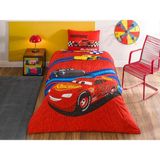 TeknoKapsül Taç Disney Cars Race Track Standart Pamuk Nevresim Takımı, Kırmızı, Tek Kişilik