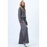 TeknoKapsül Trend Alaçatı Stili Antrasit Balıkçı Yaka Yumuşak Dokulu Oversize Bluz ve Kargo Cepli Pantolon Takım ALC-X14381 - Siyah