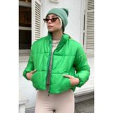 TeknoKapsül Trend Alaçatı Stili Kadın Açık Yeşil Dik Yaka Çift Cepli Beli Lastikli Şişme Puffer Mont ALC-X7684 - Beyaz