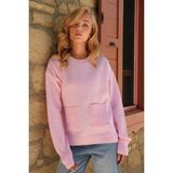 TeknoKapsül Trend Alaçatı Stili Pembe Bisiklet Yaka Çift Cepli Yün Karışımlı Oversize Kazak ALC-X14508 - Beyaz