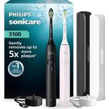 TeknoKapsül Türk Philips Sonicare 3100 Sonic Şarjlı Diş Fırçası 2'li Paket, Siyah ve Toz Pembe, 5 Kat Plak Temizliği, Basınç Sensörü, 14 Gün Şarj Ömrü, 3 Hız Ayarı,2 Şarj Standı, 2 Seyahat Kabı - HX4072/42