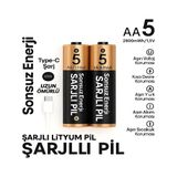 TeknoKapsül Type-c Şarjlı 2800mwh 1.5v Şarj Edilebilir 2’li Aa5 Kalın Pil - Lityum Iyon Batarya KRG-95MEAA5