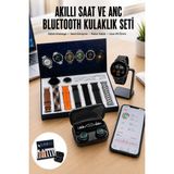 TeknoKapsül Ucuz Kaliteli Yeni Nesil 7 Kordonlu Akıllı Saat ve Kablosuz Bluetooth Kulaklık Anc Özelliği - - Blue Cloud