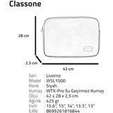 TeknoKapsül WSL1500 Livorno Serisi 15.6'' Su Geçirmez Kumaş ve Su Geçirmez Fermuar Notebook, Laptop, Taşıma Kılıfı -Siyah AMZ-573001340