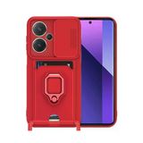 TeknoKapsül Xiaomi Redmi Note 13 Pro Plus Uyumlu Kılıf Zuma Kartvizitli Yüzüklü Silikon - Kırmızı BZ-8683140710453