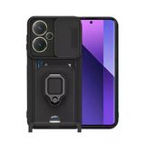 TeknoKapsül Xiaomi Redmi Note 13 Pro Plus Uyumlu Kılıf Zuma Kartvizitli Yüzüklü Silikon - Siyah BZ-8683140710446