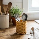 TeknoKapsül Yuvarlak Hasır Dokulu Plastik Rattan Kaşıklık & Çatallık – Askılı Kendiliğinden Tutmalı Çok