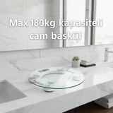 TeknoKapsül Yuvarlak Şeffaf Dijital Cam Baskül Tartı – 180 kg Taşıma Kapasitesi, Hassas Ölçüm, Tasarım Tera