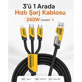 TEKNOKUTUM 3'ü 1 arada 100W 5A Hızlı Şarj USB Tip-C Mikro Hızlı Şarj Kablosu TÜM CİHAZLAR İLE UYUMLU