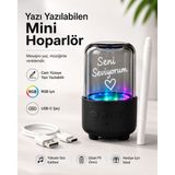 teknokutum Yazı Yazılabilen Rgb Işıklı Mini Bluetooth Hoparlör – Şeffaf Mesaj Panelli, Kalemli - Siyah