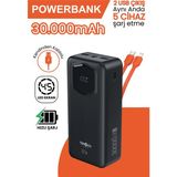 Teknoloji Gelsin 30.000 Mah Hızlı Şarj Powerbank 22.5 W Kendinden Kablolu Göstergeli Taşınabilir Batarya - Siyah