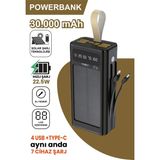 Teknoloji Gelsin 30.000 mAh Powerbank Güneş Enerjili Solar Hızlı Şarj Göstergeli El Fenerli Taşınabilir Batarya 22.5W
